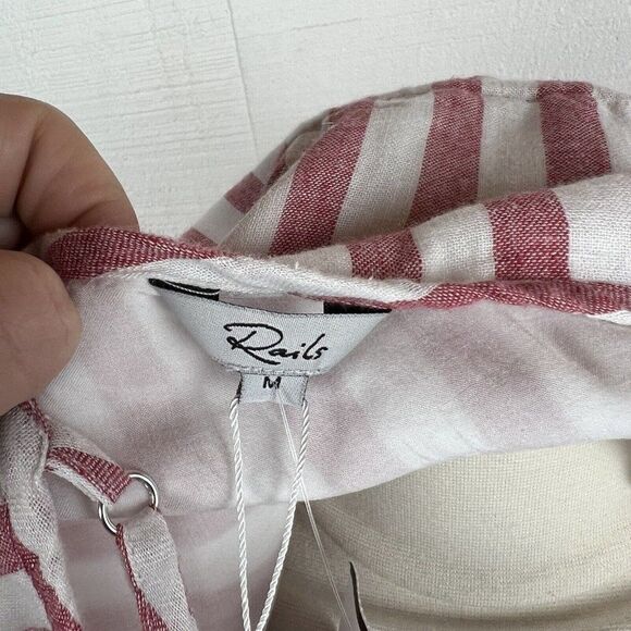 Rails Dress M Womens New $188 Red White Frida Carmine Stripe Button Front Ruffle - Picture 3 of 8